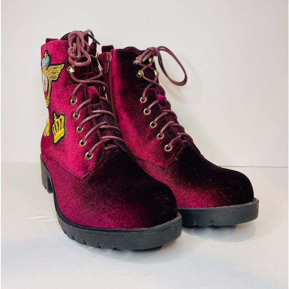 Nature Breeze Women's Velvet Lace up Combat Bootie - Picture 1 of 6